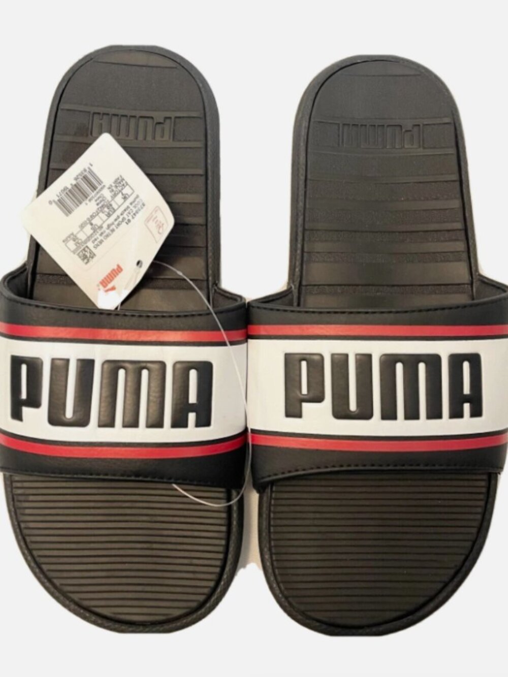 PUMA Slides Mens 8 Cool Cat Sports Retro Slip On Black with Red 373847 01